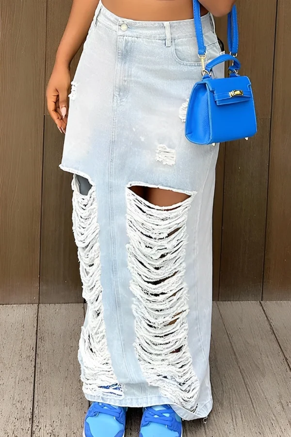 Stylish Casual Ripped Denim skirt