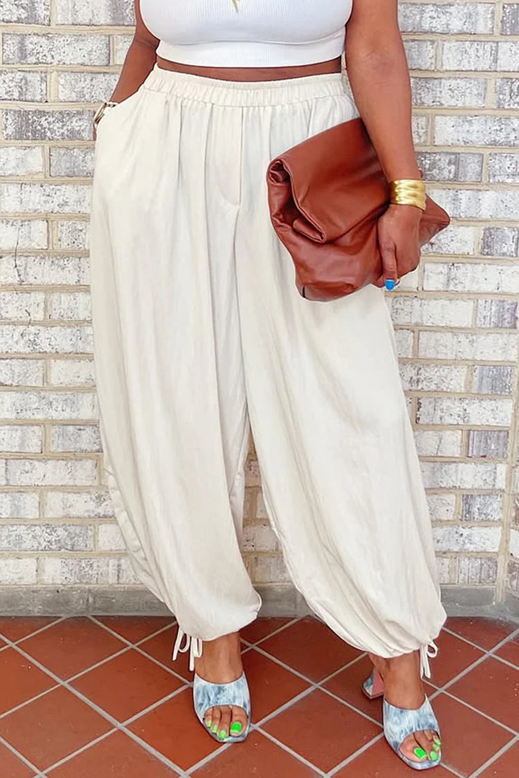 Plus Size Daily White Jogging Casual Pocket Pants [Pre-Order] 2024 - Xpluswear