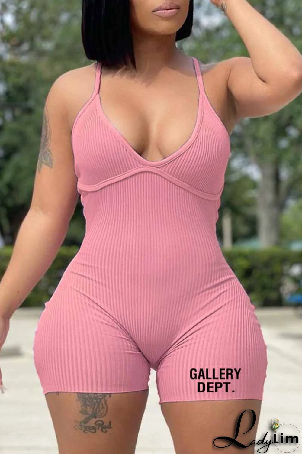 Purple Street Print Letter V Neck Jumpsuits