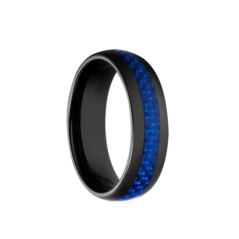 6MM 8MM Blue Carbon Fiber Inlay Black Plated Tungsten Carbide Rings