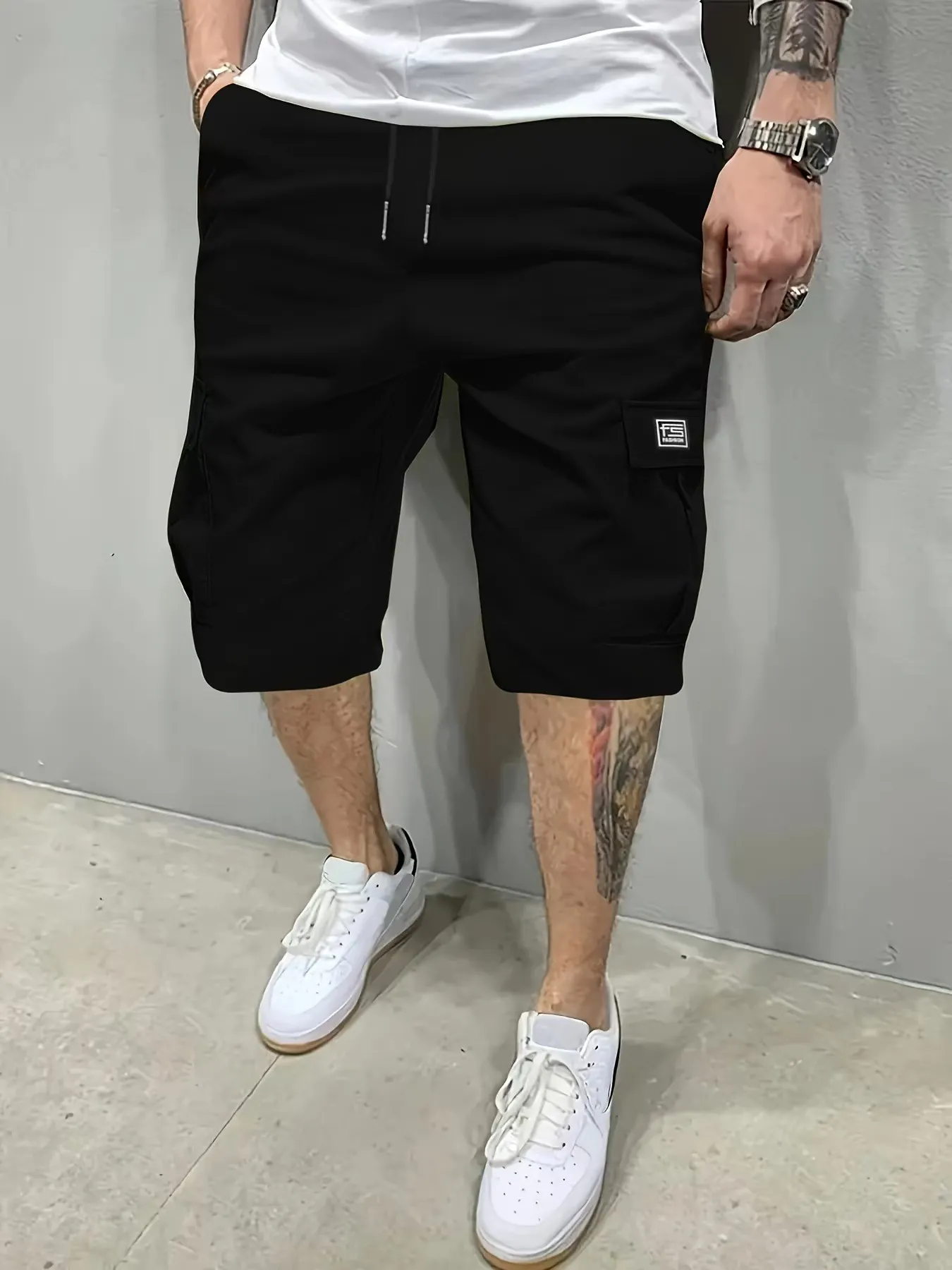 StreetFlex men's utility cargo shorts in black
