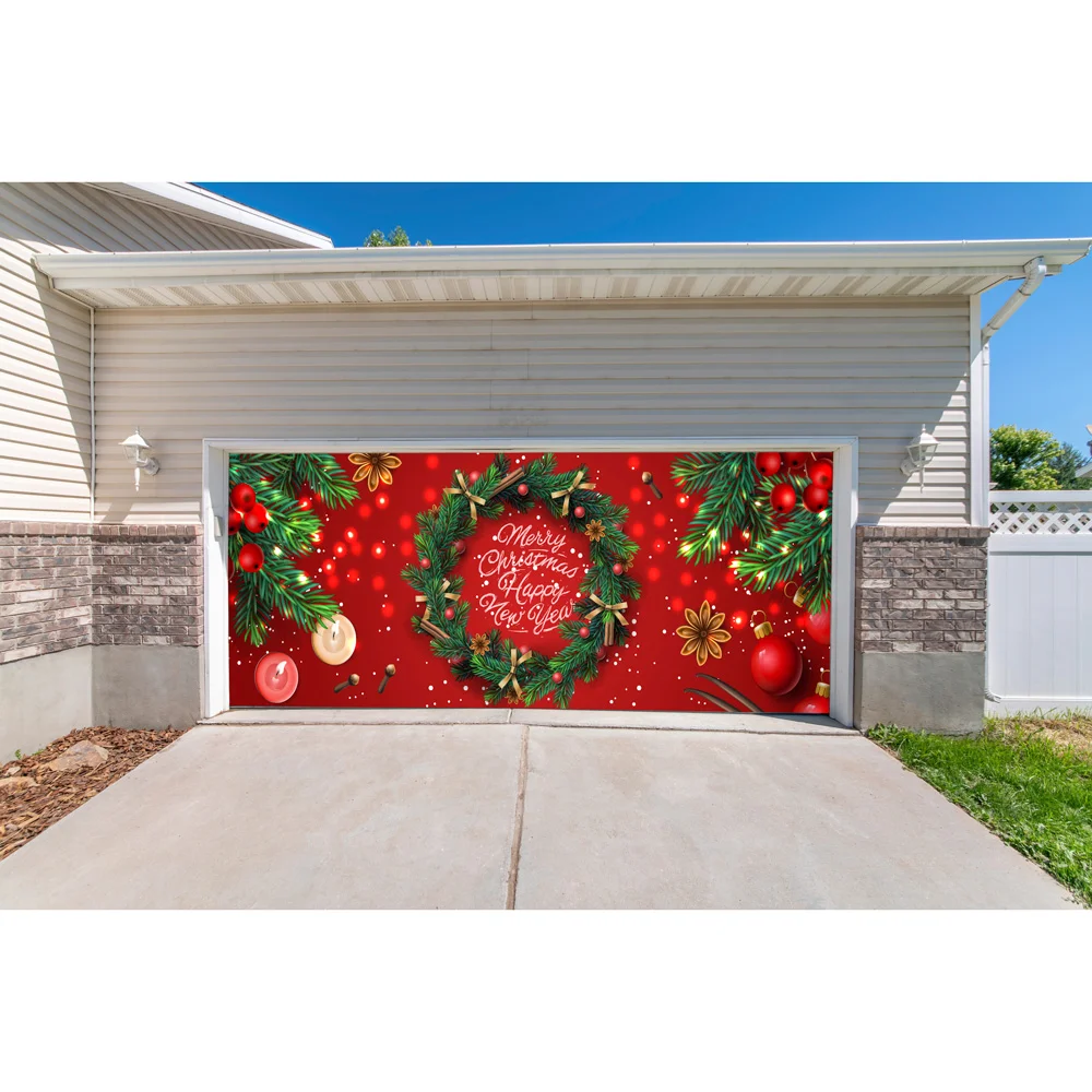 Merry Christmas Sign Single Garage Door Cover Full Color Christmas Mural