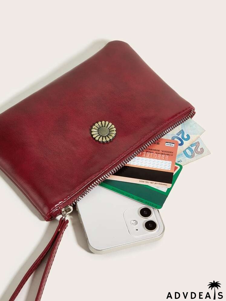 Flower Decor Square Bag With Wristlet