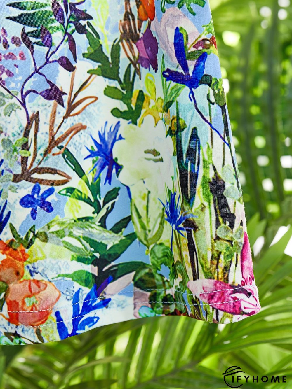 Floral Short Sleeve Printed Cotton-blend V neck Casual Summer Blue Top | IFYHOME