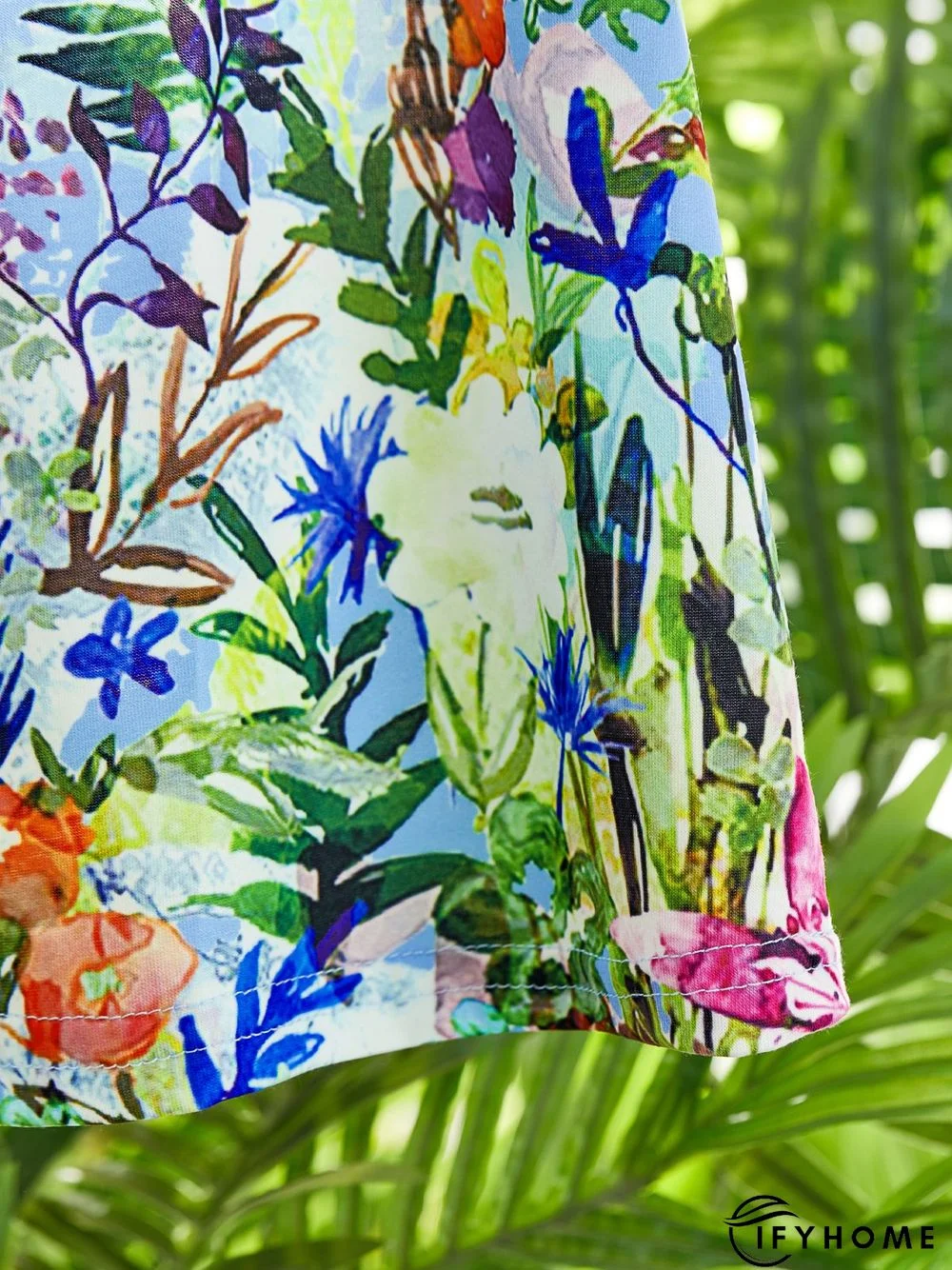 Floral Short Sleeve Printed Cotton-blend V neck Casual Summer Blue Top | IFYHOME