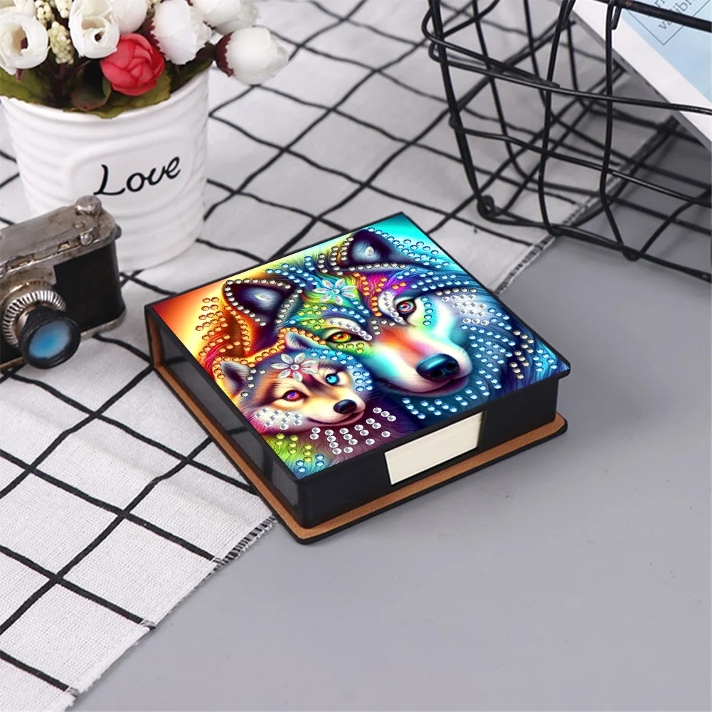PU 5D Diamond Painting Kit Note Box DIY Diamond Art Notepad Box (Wolf)