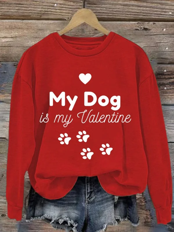 Women's Dog Valentine's Day Print Long Sleeve Sweatshirt