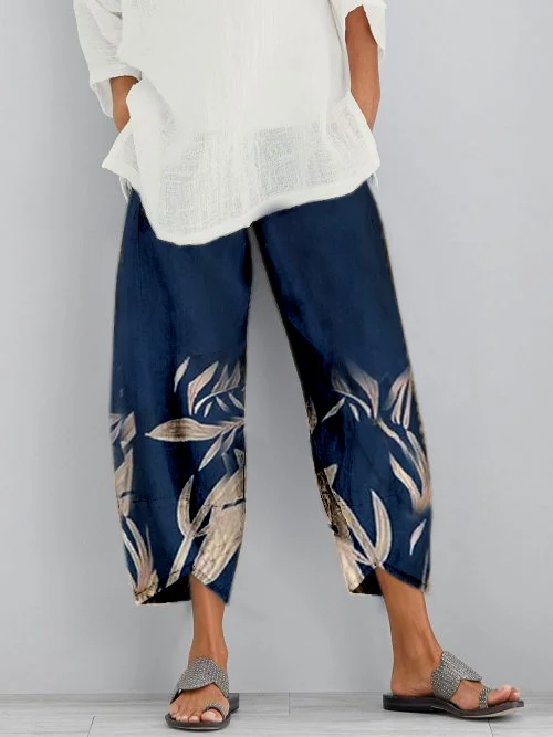 Plants Printing Casual Pants