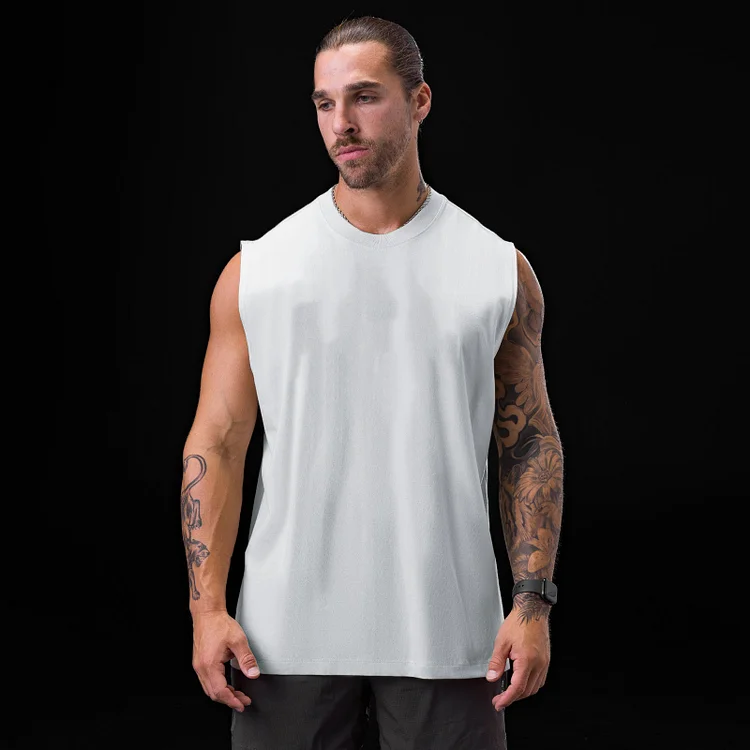 PASUXI Wholesale Custom Logo Size Desgin Men Tank Top Gym Athletic Cotton Sport Oversized Loose Plus Size Sleeveless Vest huanwei