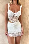 Hollow Out Knit Sleeveless Crop Top Mini Skirt Matching Set [Pre Order]