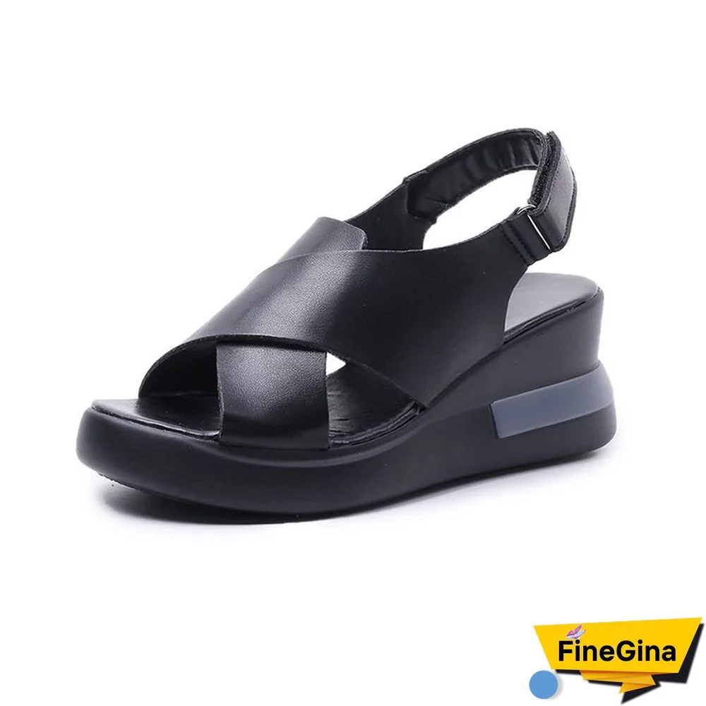 Summer Wedge Shoes For Women Sandals Solid Color Open Toe High Heels Casual Ladies Buckle Strap Fashion Female Sandalias Mujer