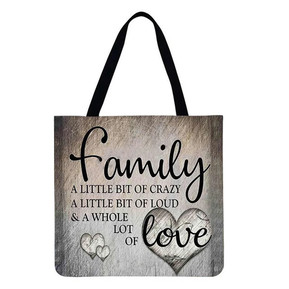 Linen Tote Bag-Family letters love