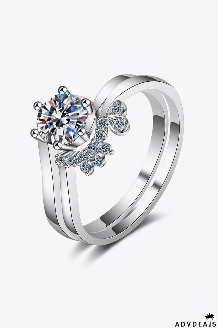 Moissanite Rhodium-Plated Two-Piece Ring Set