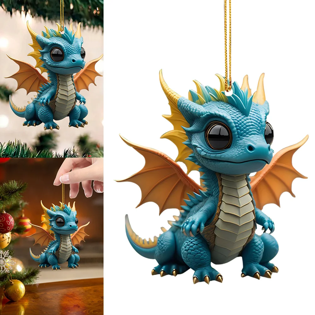 2D Christmas Baby Dragon Decor Cute 8cm Flat Acrylic Hanging Ornament Party Gift