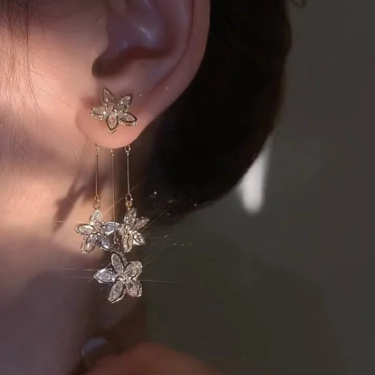 Zirconia Tassel Plum Blossom Earrings