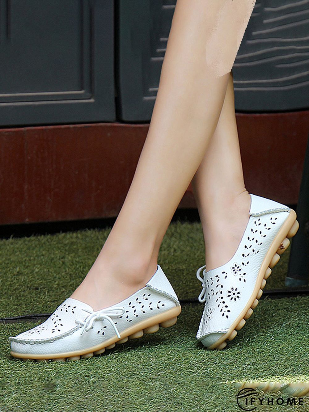 Cowhide Hollow Lace-up Portable Shoes | IFYHOME