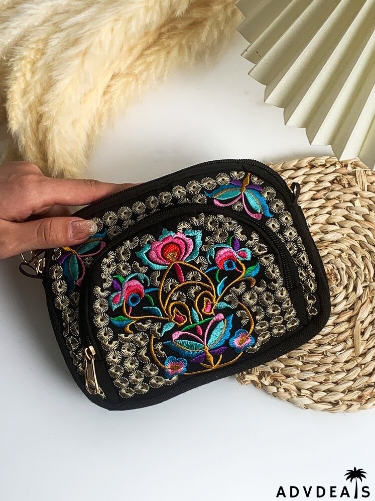 Floral Embroidery Crossbody Bag