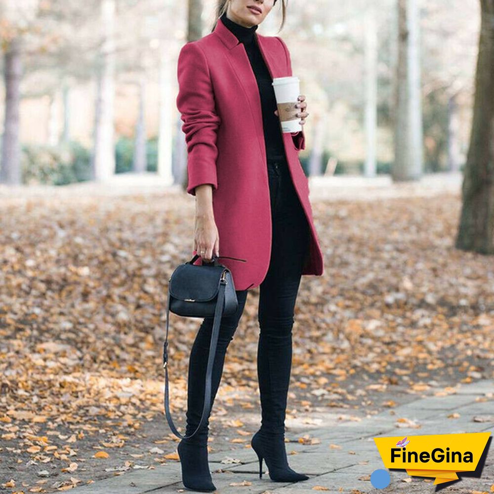 NEW Trending Autumn and Winter Fashion Women's Stand-up Collar Woolen Coat Solid Color Lapel Wool Overcoat Loose Long Windbreaker Jacket Plus Size