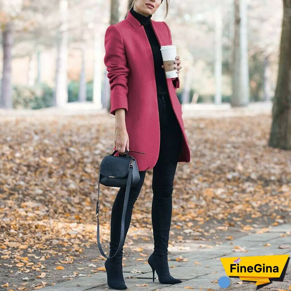 NEW Trending Autumn and Winter Fashion Women's Stand-up Collar Woolen Coat Solid Color Lapel Wool Overcoat Loose Long Windbreaker Jacket Plus Size