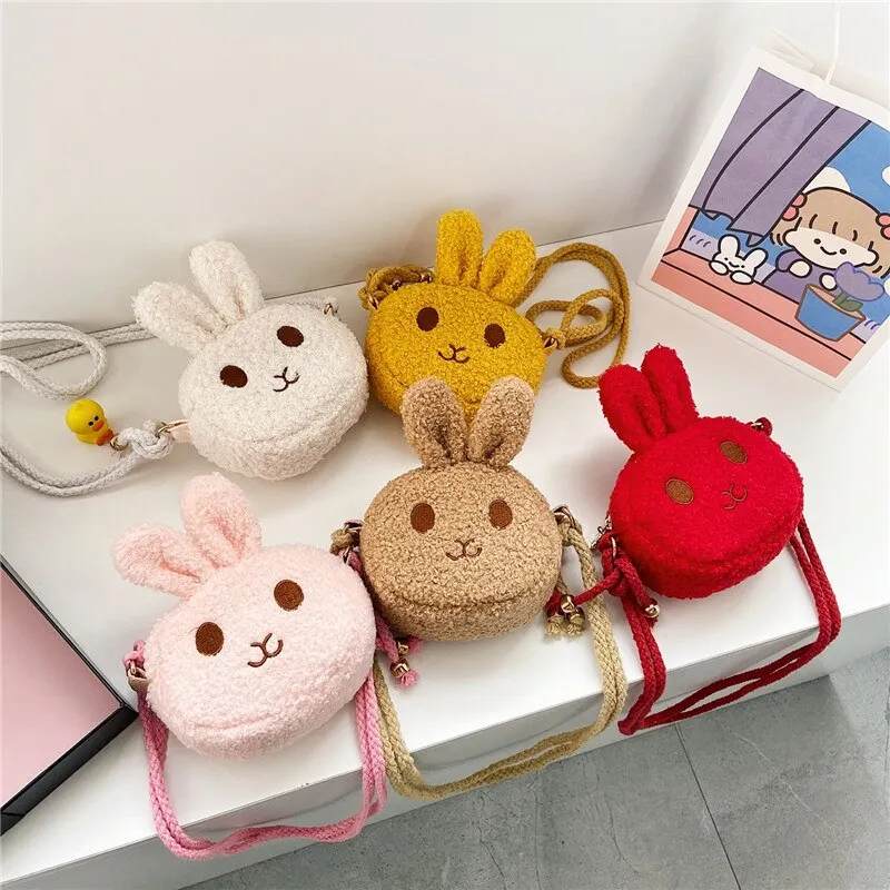 Billionm Children Plush Cartoon Crossbody Bags Cute Little Rabbit Baby Girls Coin Purse Handbags Fashion Kids Small Shoulder Bag