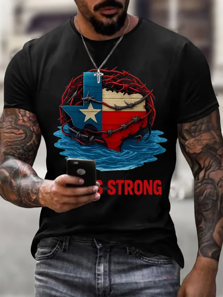 VChics Men's Texas Strong Printed Round Neck T-shirt