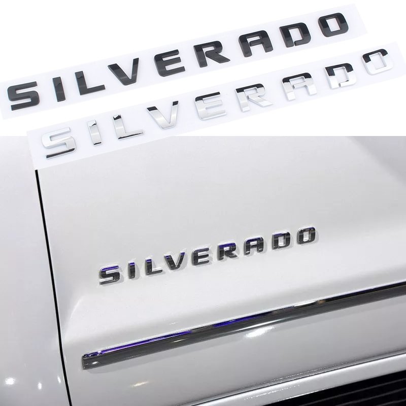 3D Side Fender Trunk Emblem Sticker For Chevrolet SILVERADO Letters Silver Black  dxncar