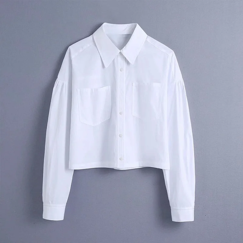 Za Women's Shirts Cropped Tops Blouses Mujer Blusas White Long Sleeves Female Solid Korean Basic Office Formal Ladies Shirt trf