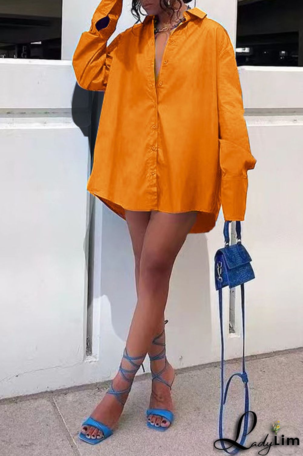 Orange Casual Solid Patchwork Buckle Turndown Collar Long Sleeve Two Pieces