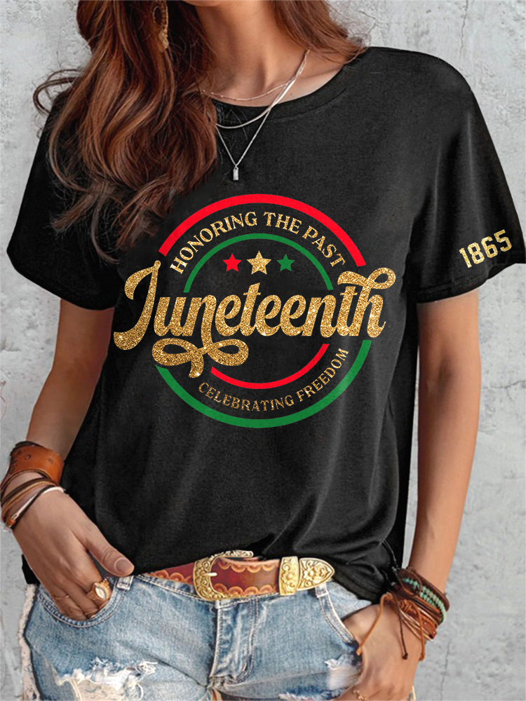 Comstylish Celebrate Juneteenth Print Casual Cotton T-Shirt