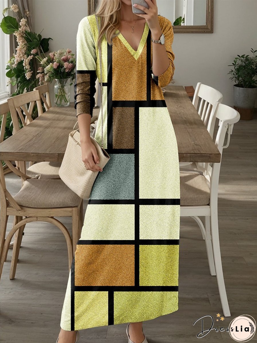 V-neck Long Sleeve Maxi Dress