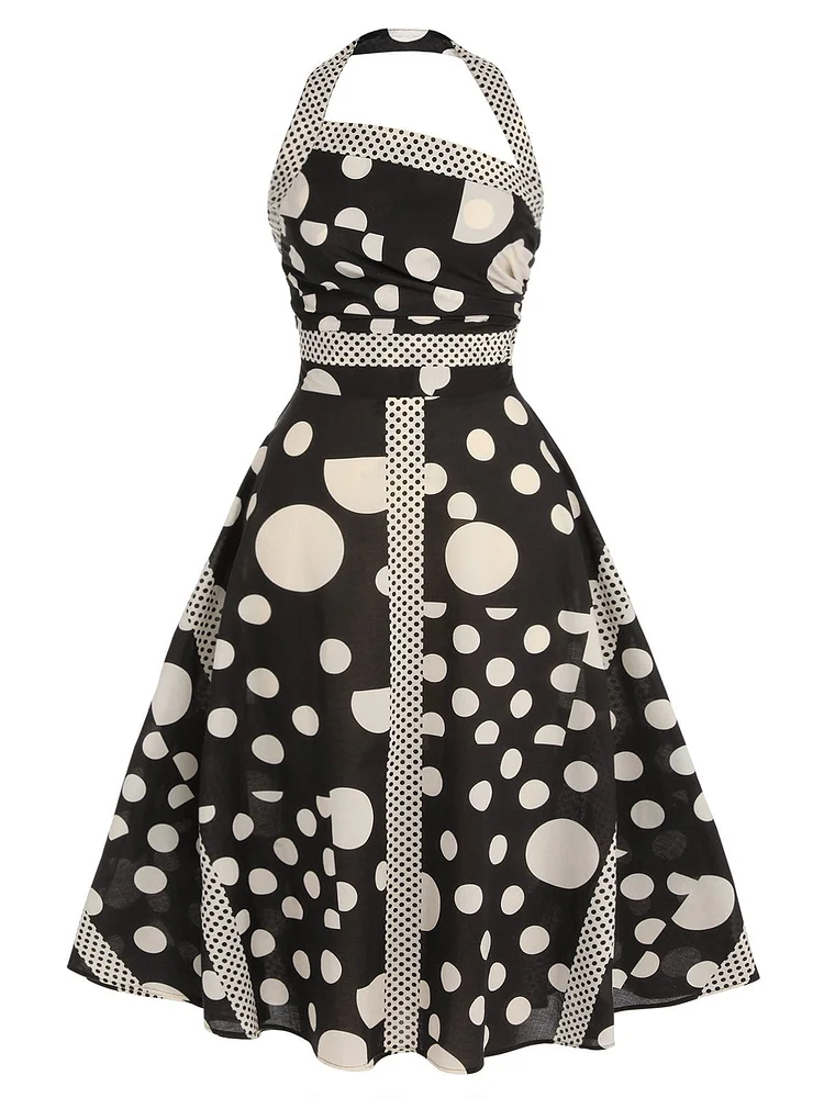 [Pre-sale] Black 1950s Halter Irregular Dot Dress