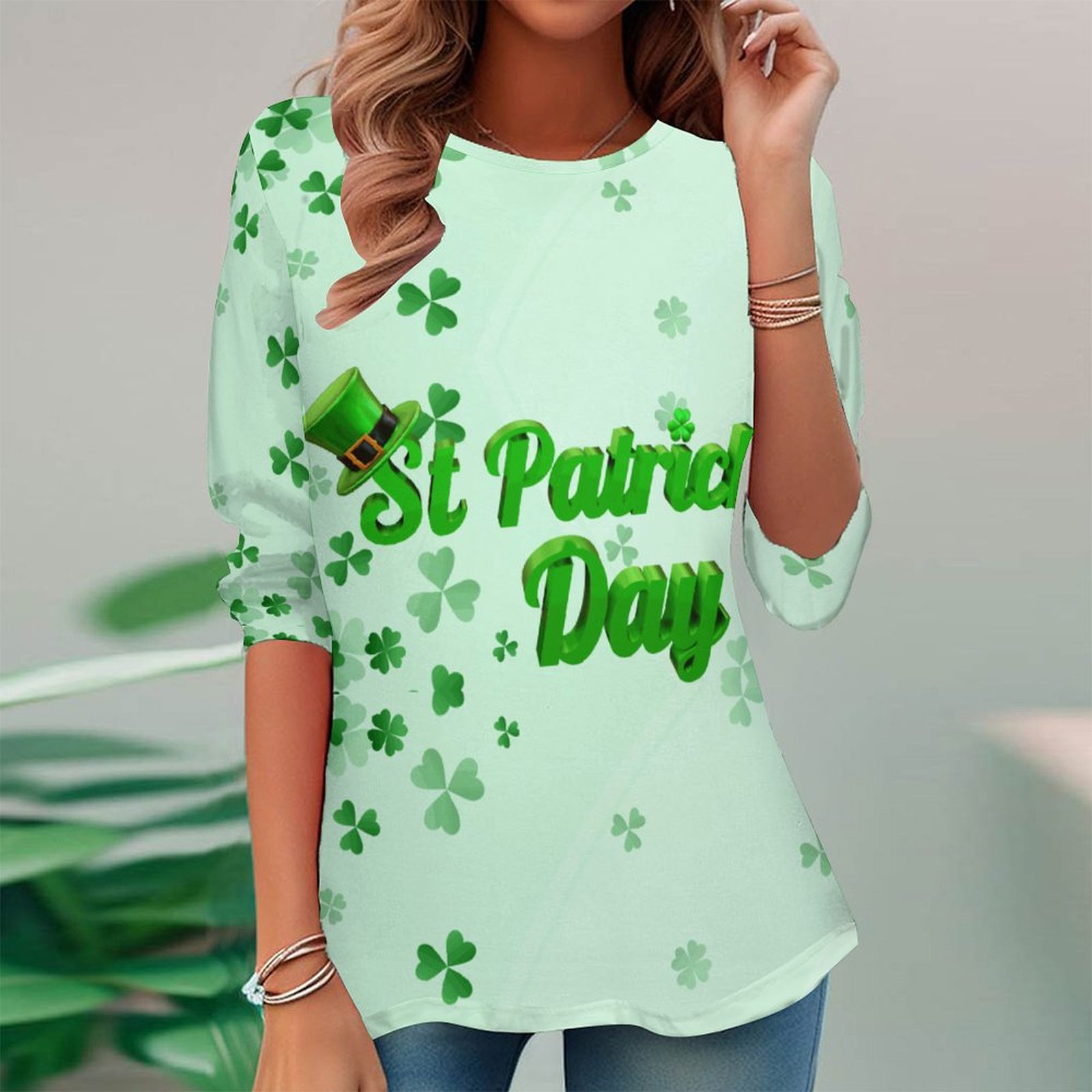Women Long Sleeve V-neck Graphic Floral Printed Top