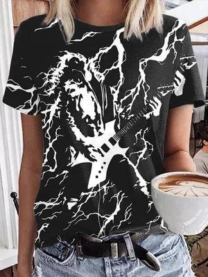 Women's Rock Electric Guitar Print Casual T-Shirt