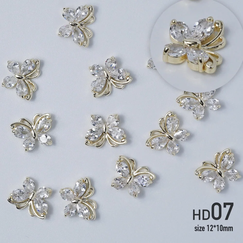 Nail jewelry 3D Alloy high quality zircon Butterfly Flower crystal Pearl Metal Manicure Nails DIY Accessories Nail Decor