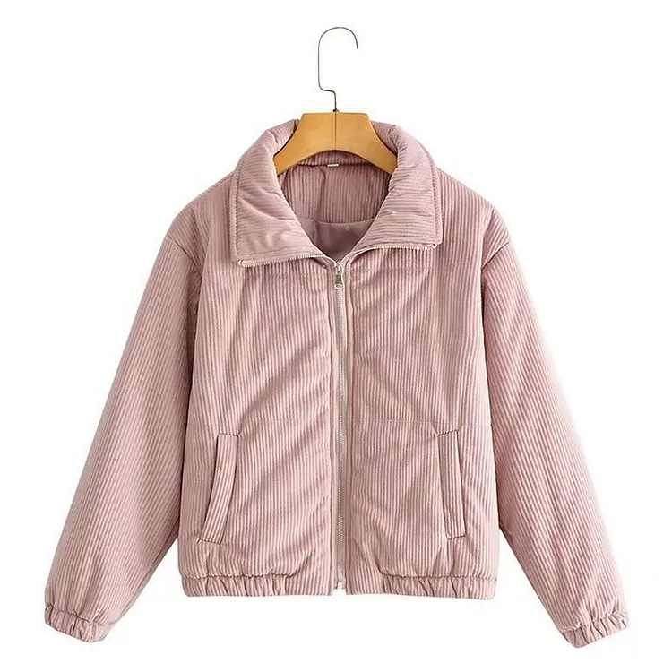 Corduroy Bomber Jacket for Women with Utility Pockets