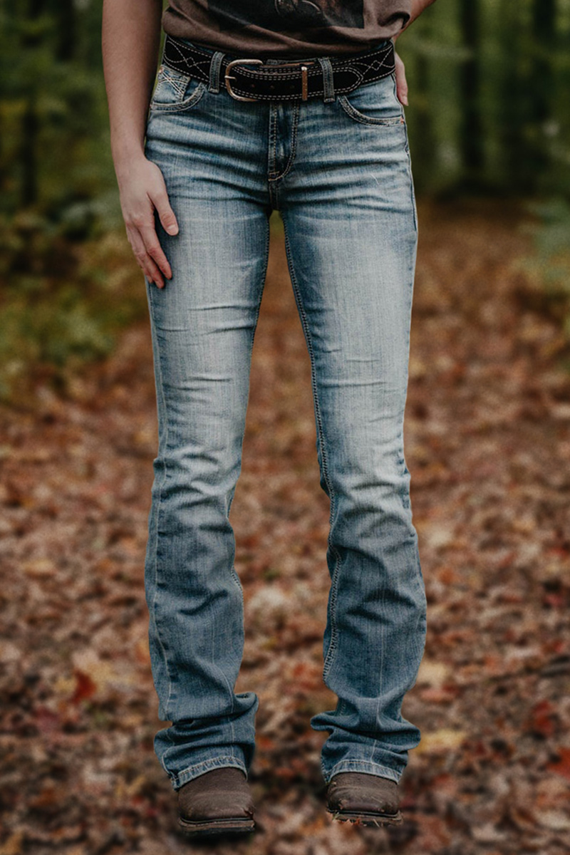 Mid-Waist Bootcut Denim Jeans Without Belt