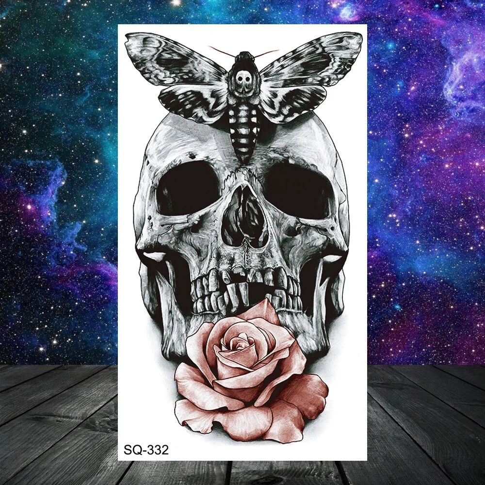 Pirate Anchor Rose Flower Temporary Tattoos For Women Adult Kids Lion Skull Dragon Snake Fake Tattoo Neck Arm Hands Small Tatoos