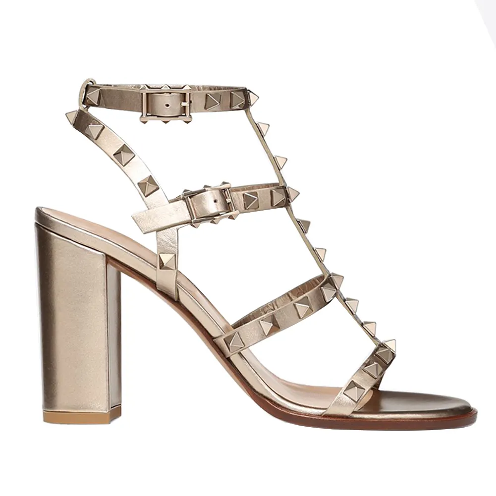 100mm Women's Rivets Block Heels Party Daily Summer Sandals-vocosishoes