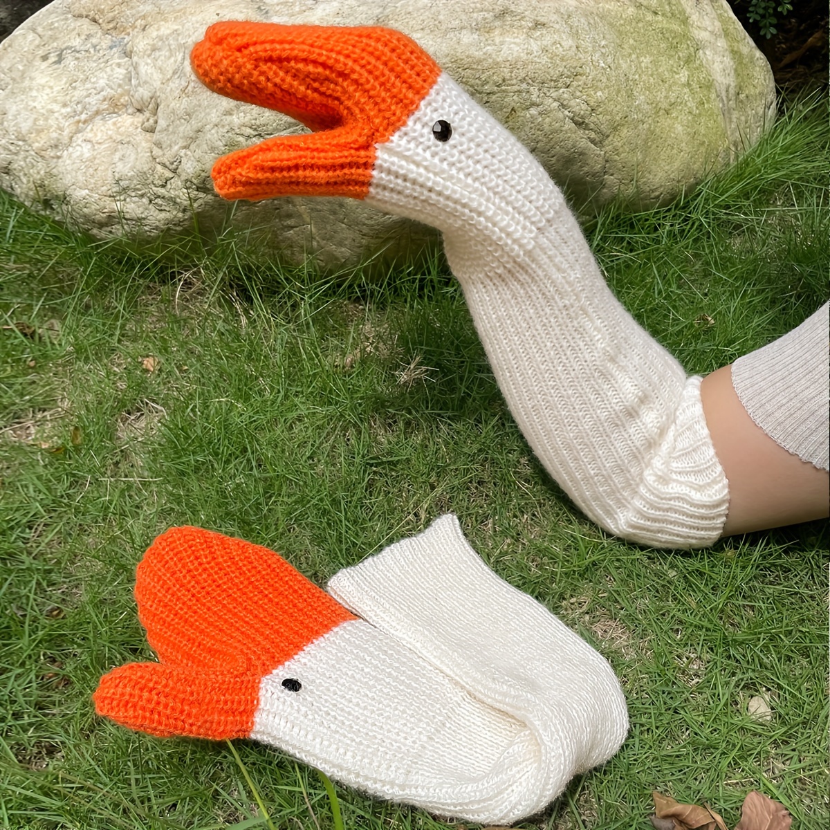 Three-dimensional Swan Knit Gloves Cute Contrast Color Elastic Mittens Autumn Winter Unisex Coldproof Warm Gloves