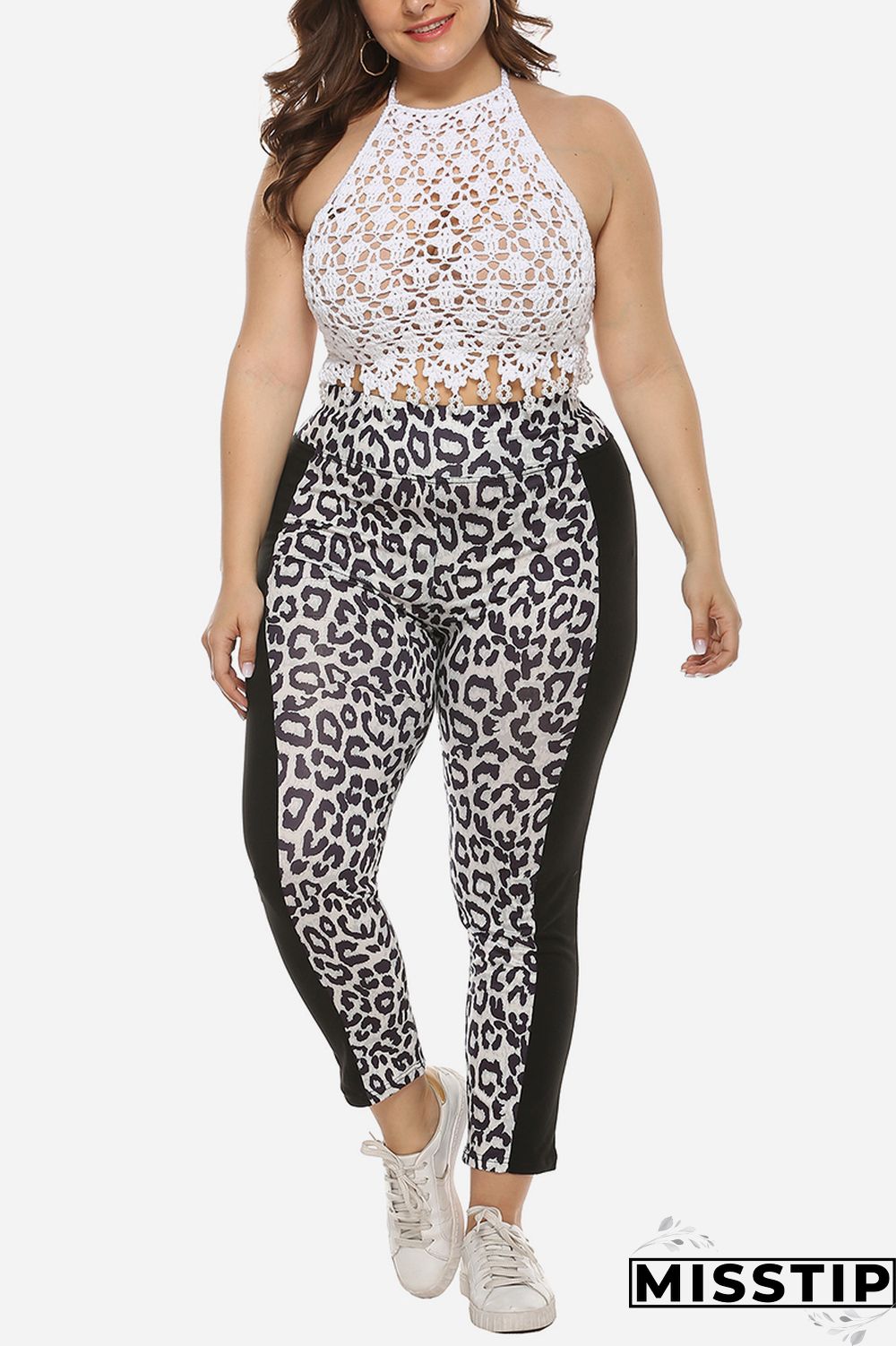 Leopard Fashion Casual Patchwork Leopard Plus Size Trousers