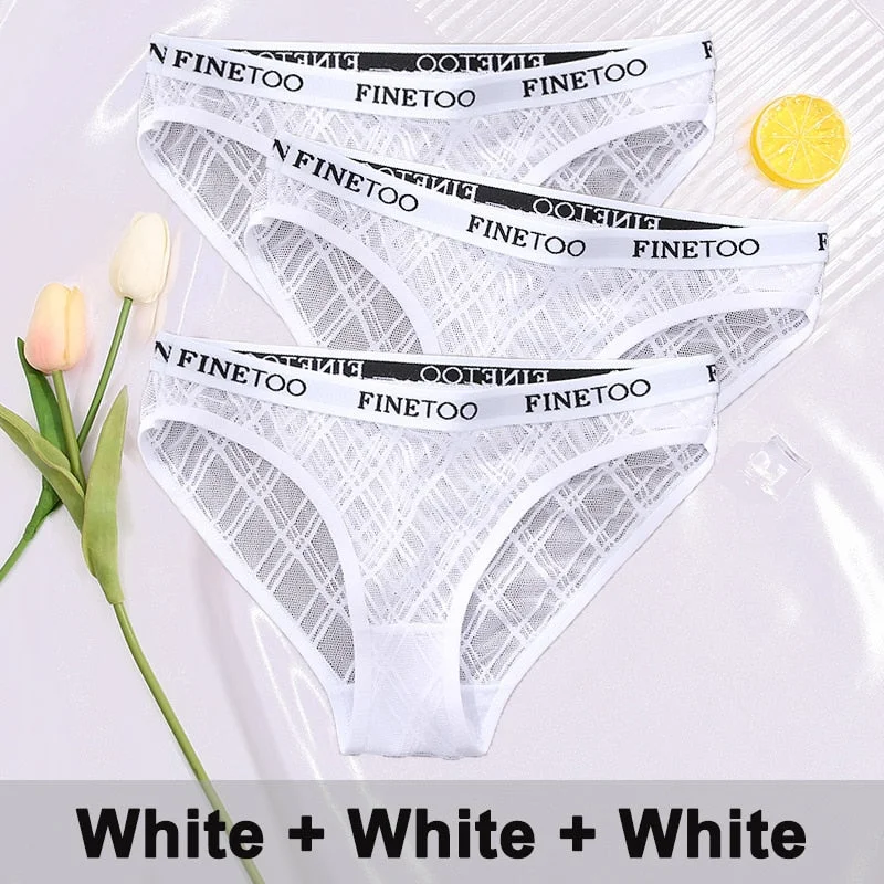3PCS/Set Lace Panties Women's Lingerie Underwear Perspective Sexy Panties Female Underpanties Grid Mesh Design Briefs Pantys