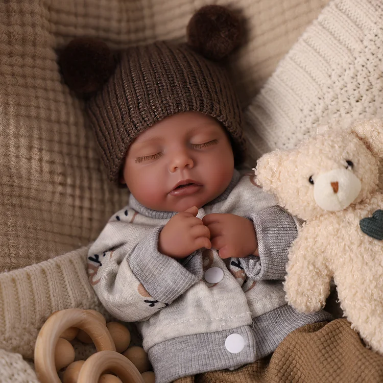 Babeside Lucy 12'' Realistic Silicone Sleeping Baby African American Little Infant Boy Emotional Comfort Companion