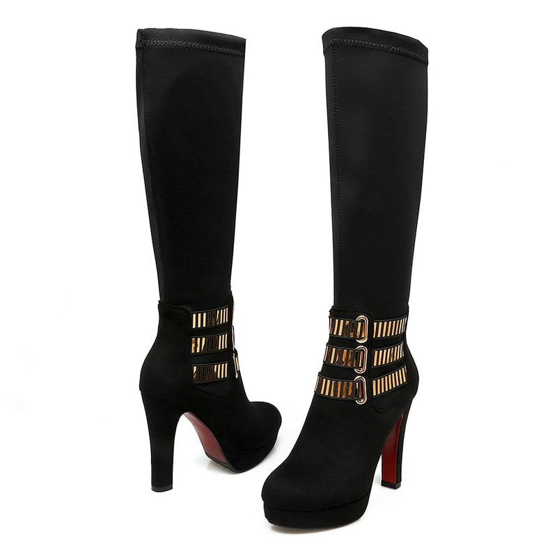 Llyge Size 34-43 New 2024 Knee High Boots Women Faux Suede Fashion Calf Boots Platform Square Heel Ladies Women's Winter Boots llyge