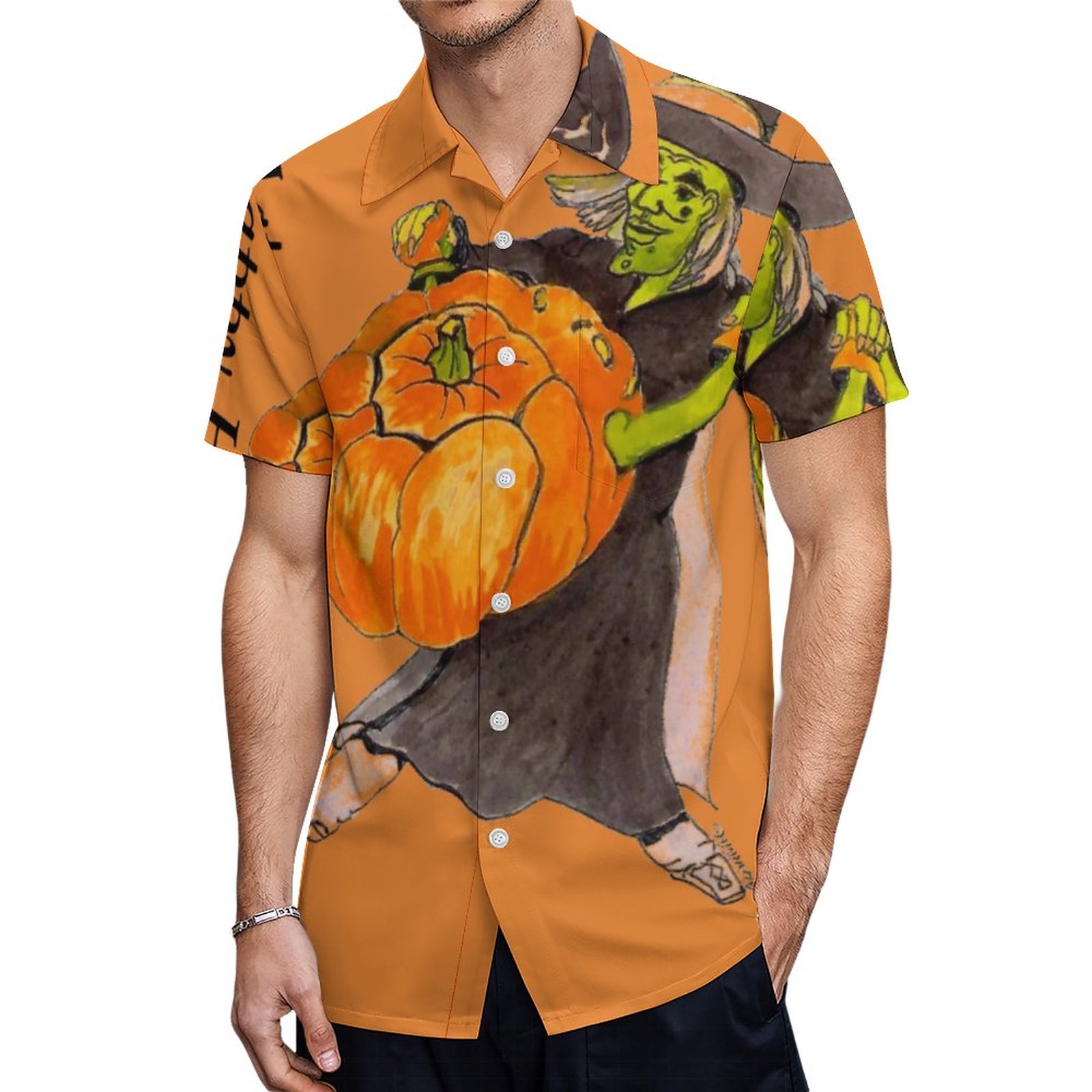 Pumpkin Witch Warlock Halloween Dance Fancy Scary Hawaiian Shirt Mens Button Down Tropical Hawaii Beach Shirts