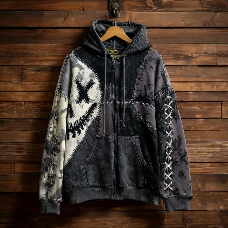 Halloween Spooky Pattern Washed Men's Zip-up Hoodie