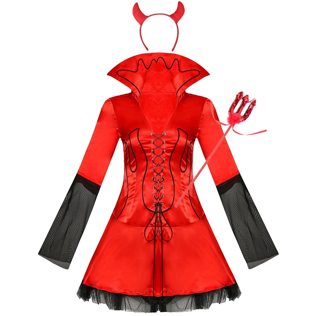 Women Devil Cosplay Fancy Dress Costume Hair Hoop With Horns-elleschic