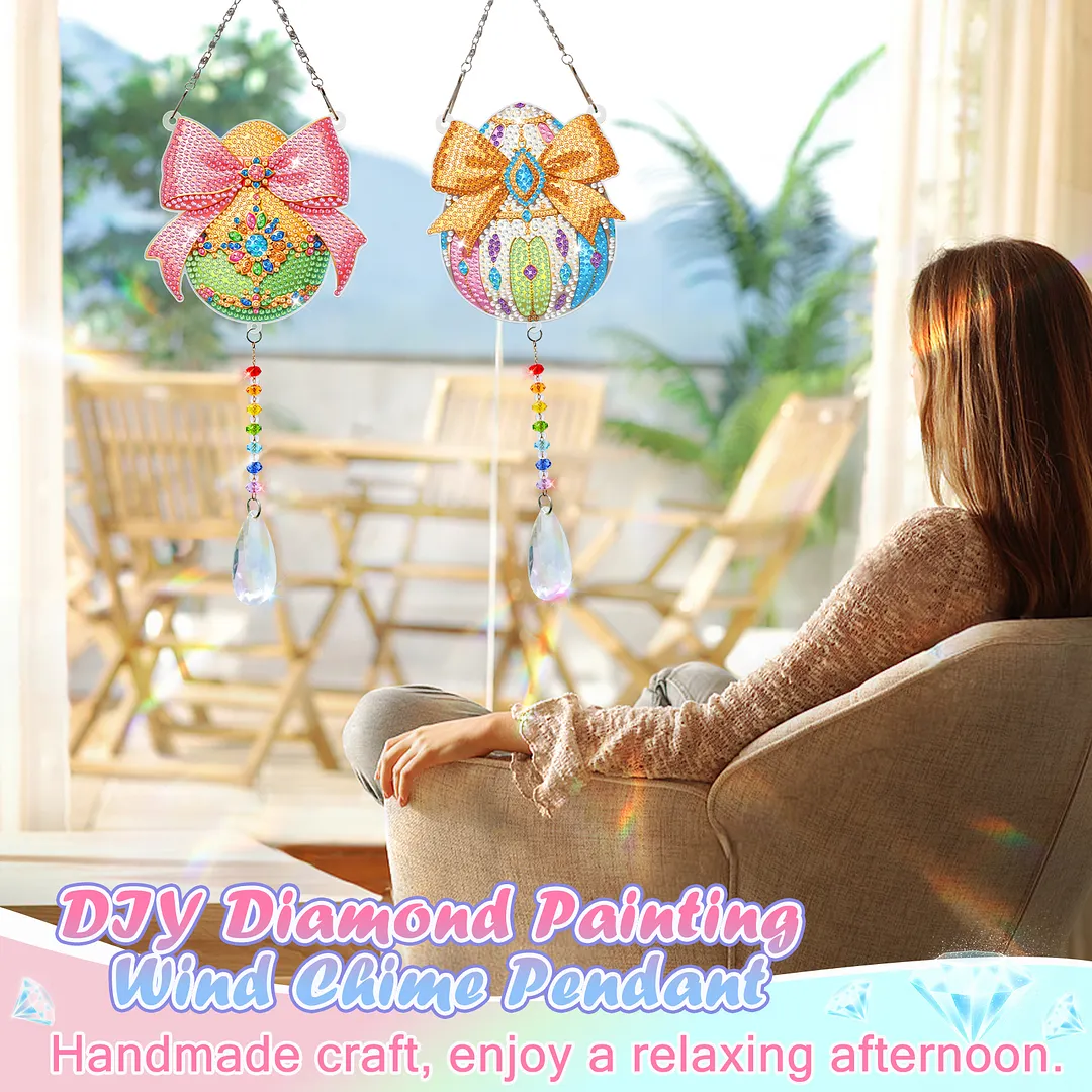 2Pcs Bow-shaped Easter Egg DIY Double-Sided Diamond Painting Hanging Kits Diamond Painting Suncatcher Craft Kit for Home Garden Wall Decor Gift