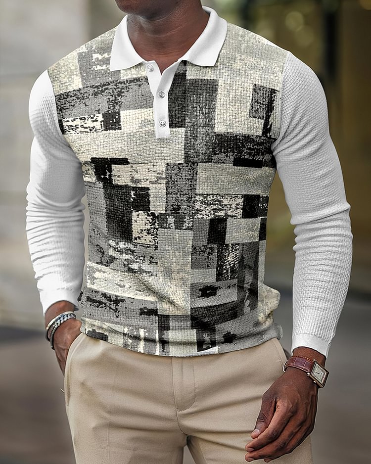 Casual men's geometric leopard print retro polo shirt