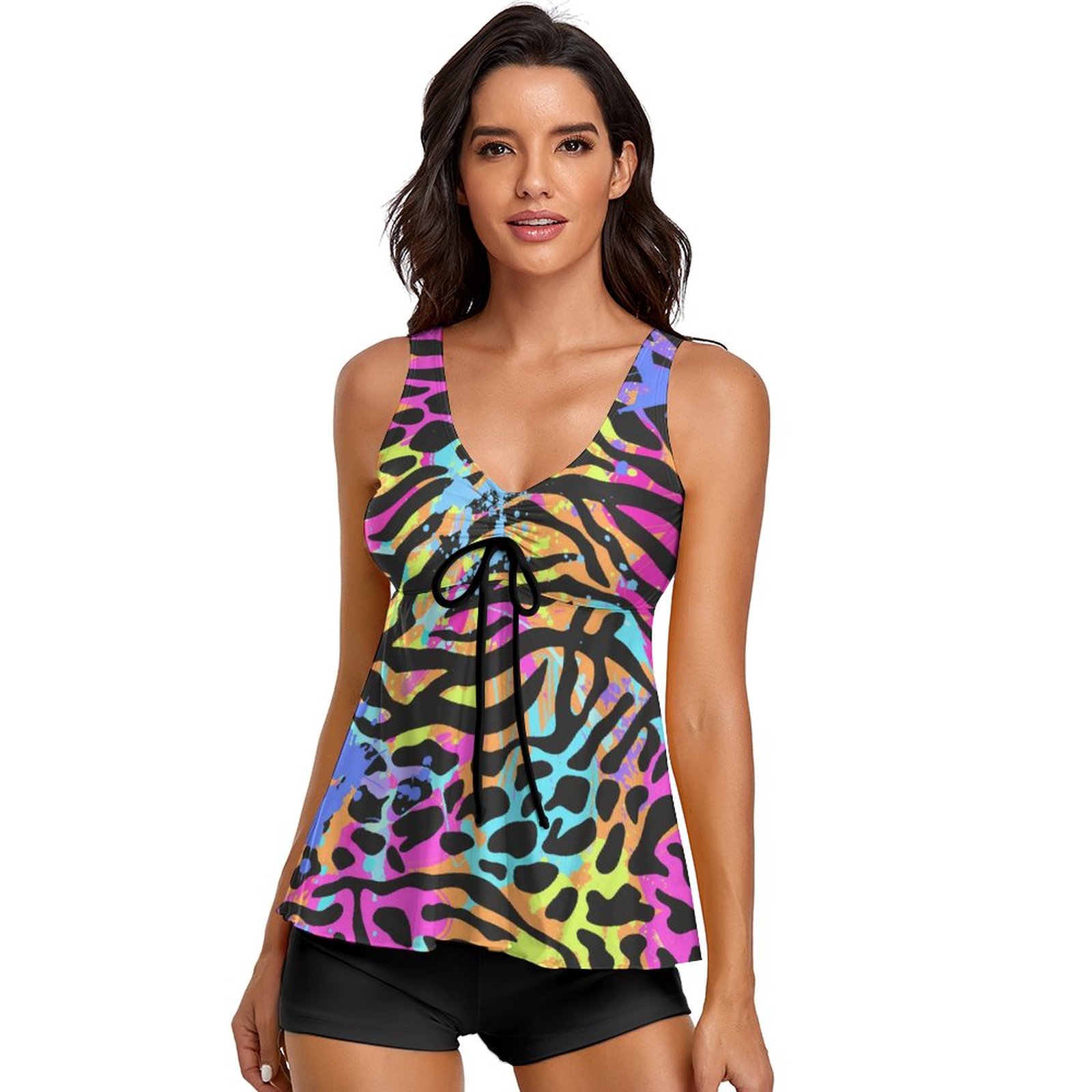 Women's Animal Prints Two Piece Tankini Tummy Control Flowy Swimwear