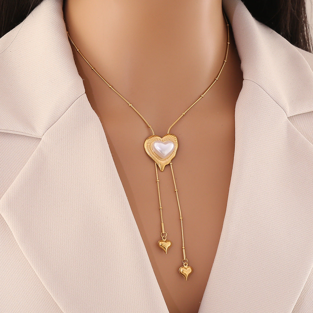 New Chinese Style Pearl Camellia Love Long Tassel Necklace Accessories Sweater Chain N1492